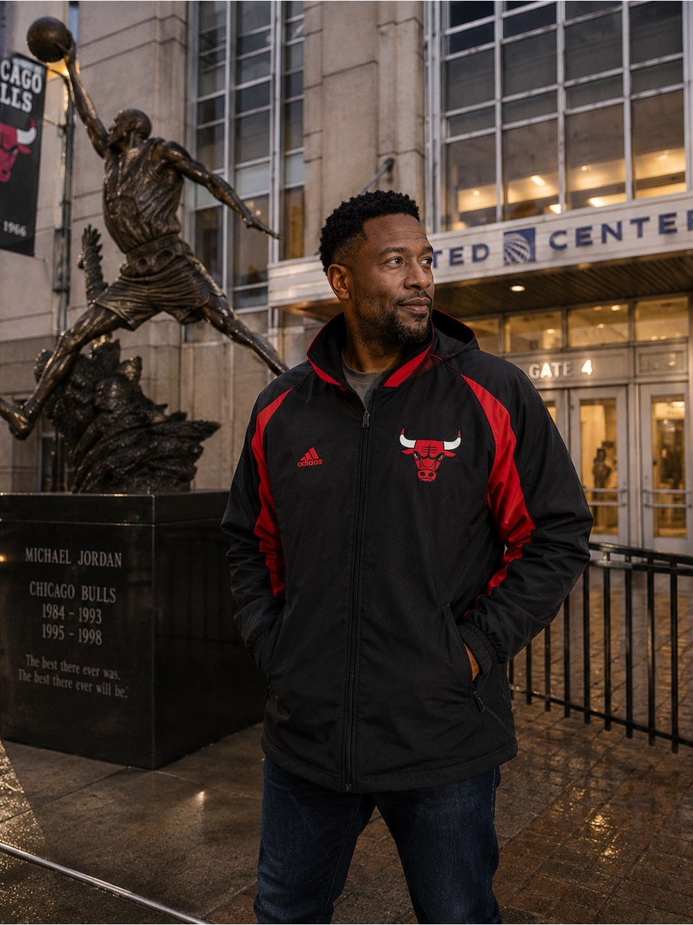 Adidas Chicago Bulls Black and Red Lightweight Jacket